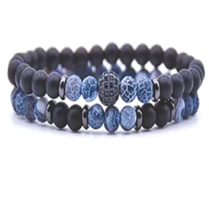 Artisan Natural Stone Weathering Blue Double Crystal Stretch Bracelet