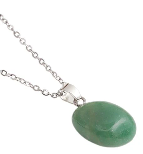 Artisan Natural Stone Single Green Aventurine Necklace with Golden Titanium Steel