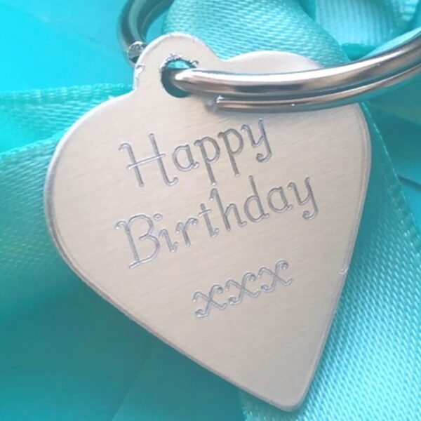 Scottish Mini Cream Highland Coo with Happy Birthday Engraved Keyring - Image 3