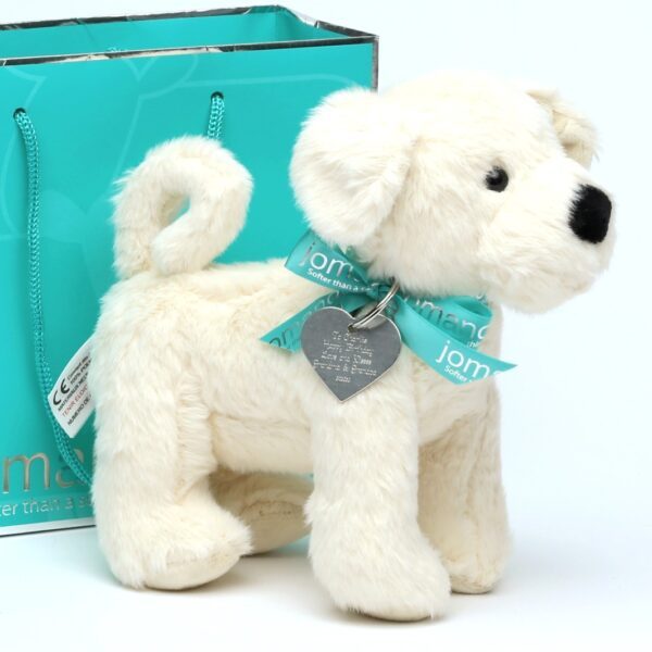 Cream Puppy with Personalised Engraved Heart Key Ring
