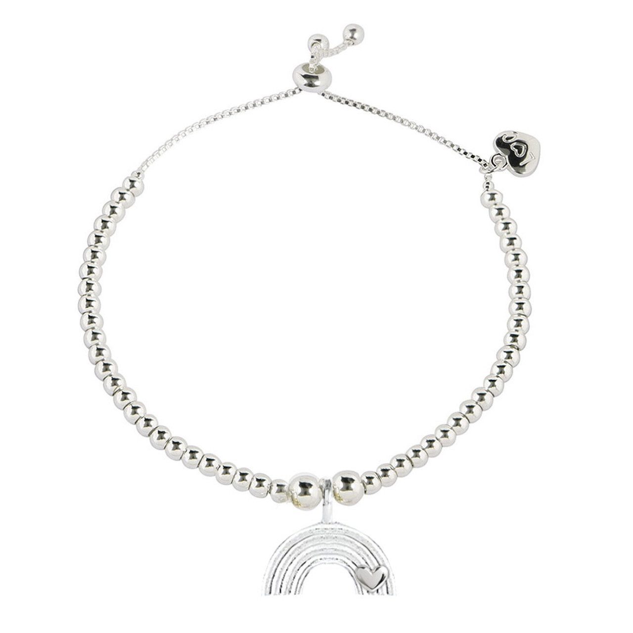 Silver rainbow charm bracelet with a delicate silver chain, perfect for a you are a rainbow in my life gift