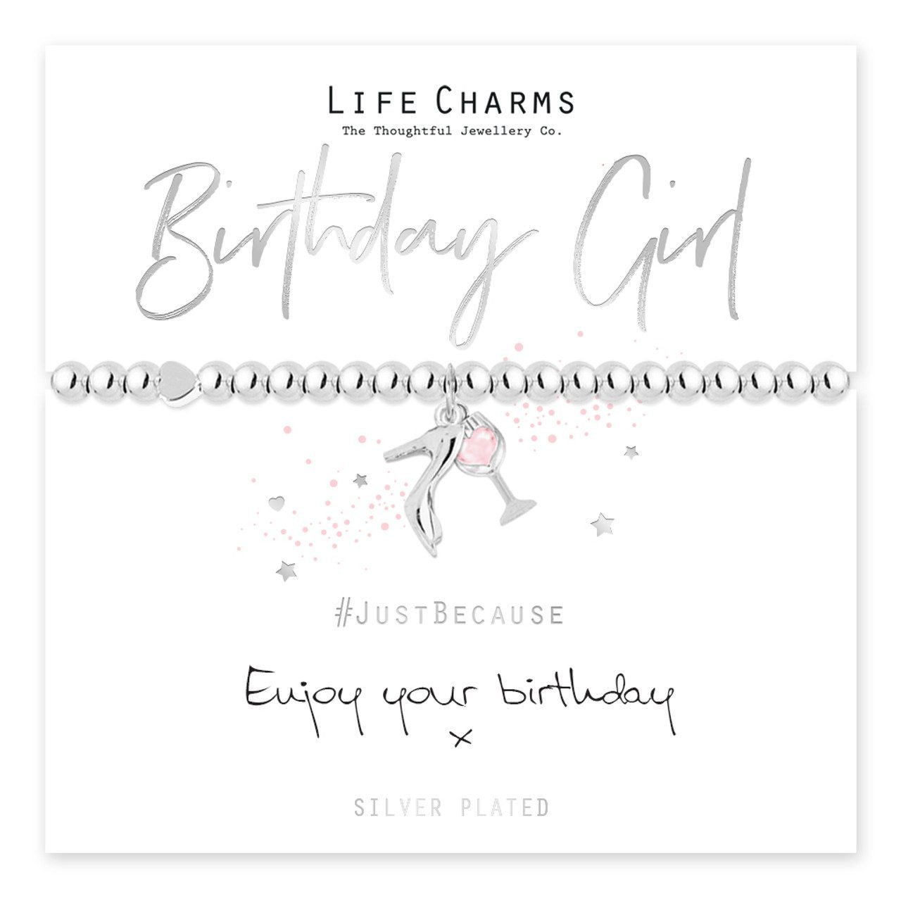 Silver plated birthday girl bracelet with a delicate charm setting