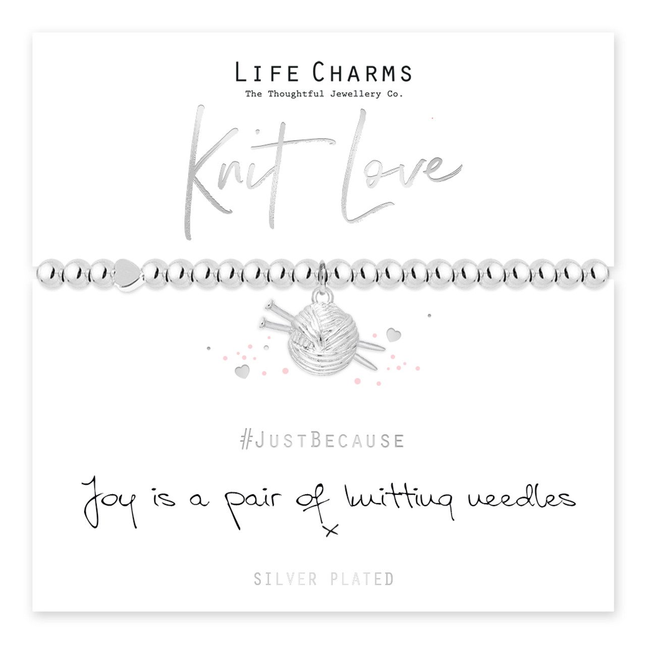 A polished silver bracelet with a knit pattern, featuring a small heart charm