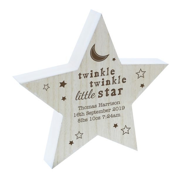 Personalised Twinkle Twinkle Rustic Wooden Star Decoration - Image 5