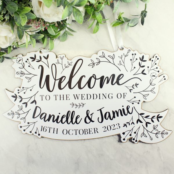 Personalised Monochrome Floral Wedding Wooden Hanging Decoration - Image 10