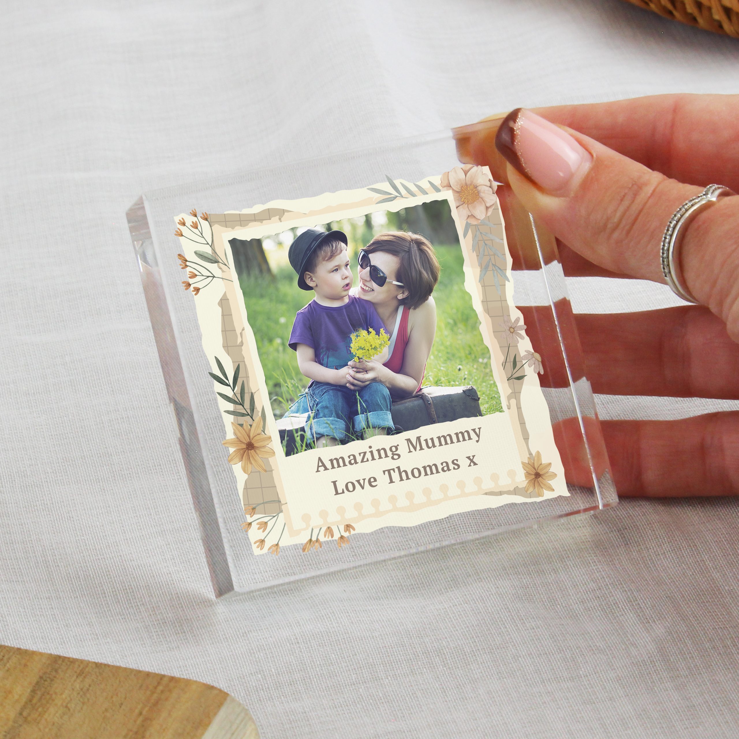 Personalised Wild Flowers Photo Upload Small Crystal Token - Image 2