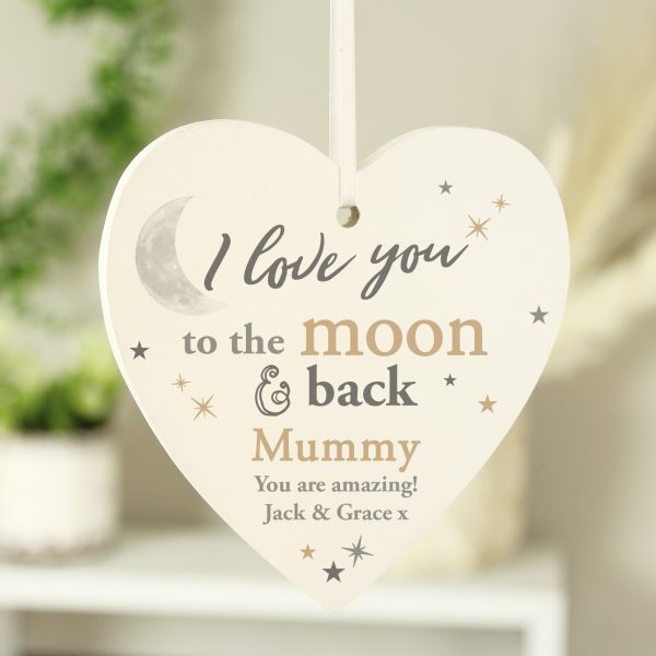 Personalised To the Moon and Back... Wooden Heart Decoration - Image 2
