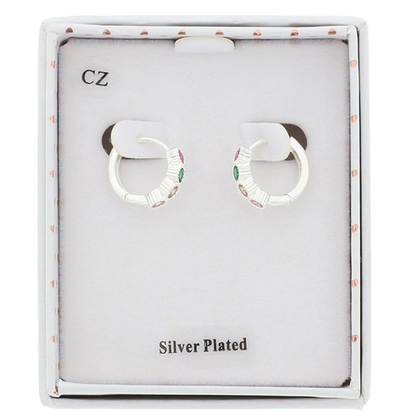 Silver Multicolour cz Hoop Glamrox Earrings by Equilibrium - Image 2