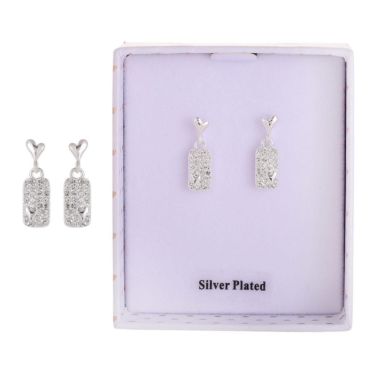 Equilibrium Luxe Tag Sparkle Heart Silver Plated Earrings - Image 3