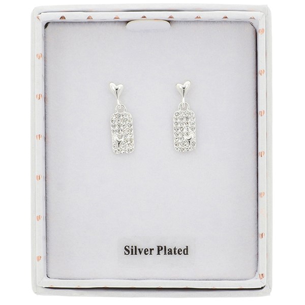 Equilibrium Luxe Tag Sparkle Heart Silver Plated Earrings - Image 2