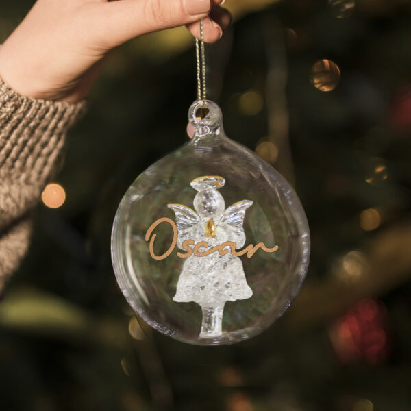 Personalised Gold Glitter Name Only Angel Glass Bauble - Image 4