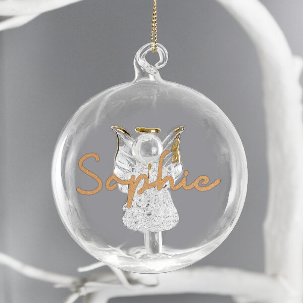 Personalised Gold Glitter Name Only Angel Glass Bauble - Image 2