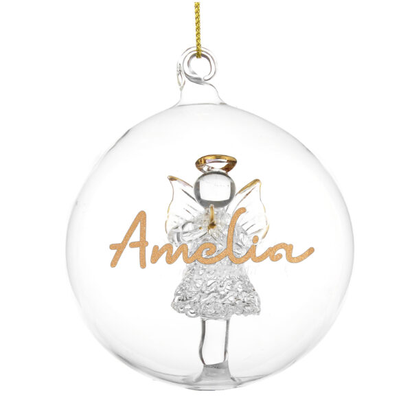 Personalised Gold Glitter Name Only Angel Glass Bauble - Image 3