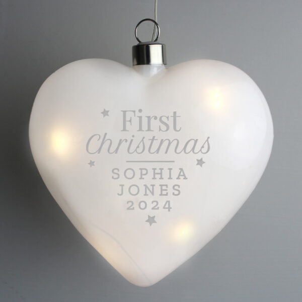 Personalised First Christmas LED Hanging Glass Heart - Image 2