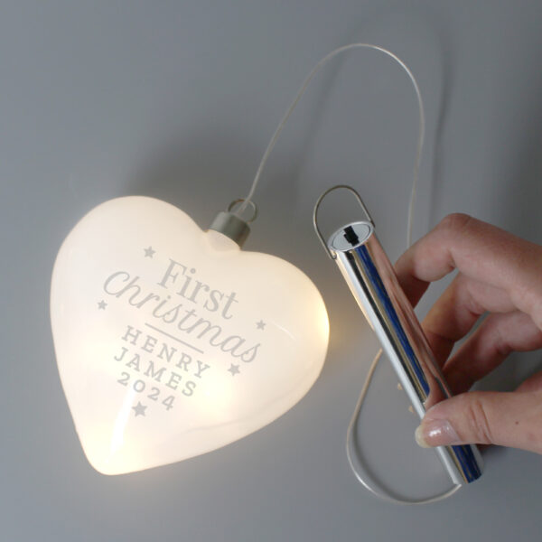Personalised First Christmas LED Hanging Glass Heart - Image 3