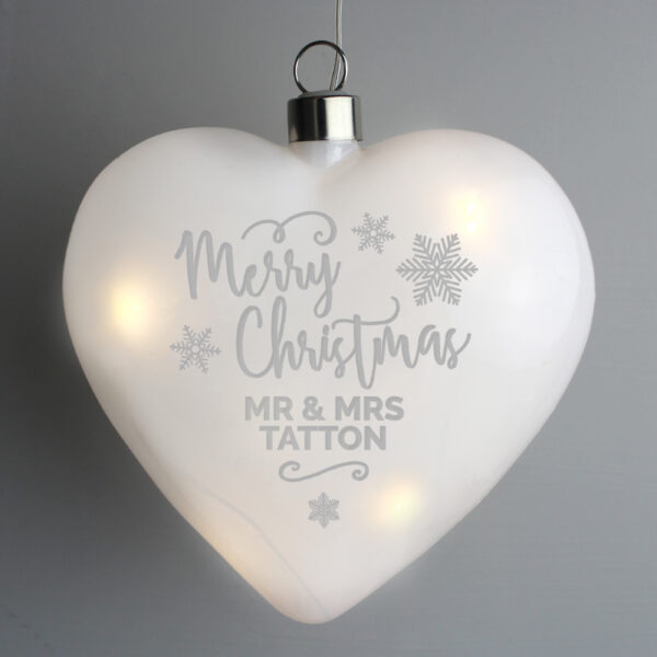 Personalised Merry Christmas LED Hanging Glass Heart - Image 3