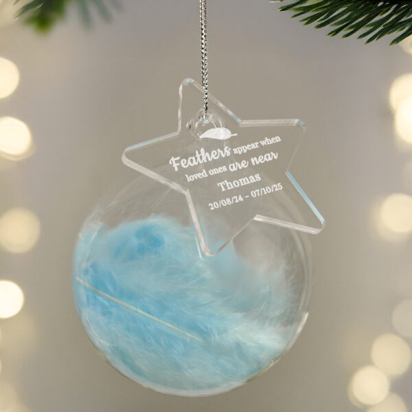 Personalised Blue Memorial Feather Bauble - Image 4