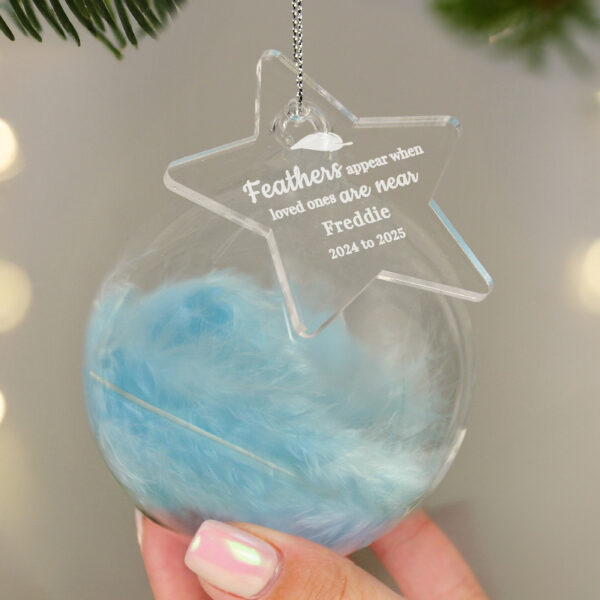 Personalised Blue Memorial Feather Bauble - Image 5