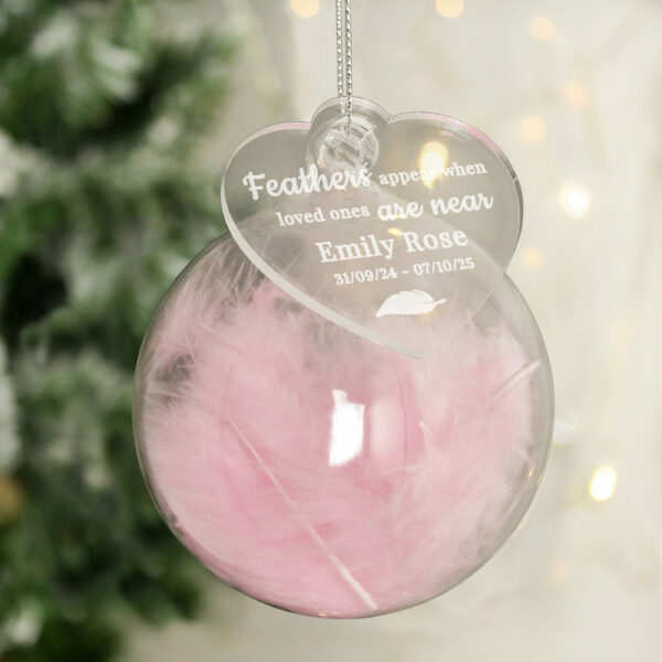 Personalised Pink Memorial Feather Bauble - Image 4