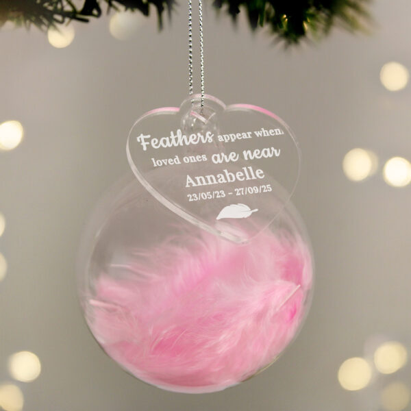 Personalised Pink Memorial Feather Bauble - Image 2
