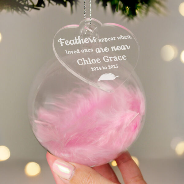 Personalised Pink Memorial Feather Bauble - Image 5