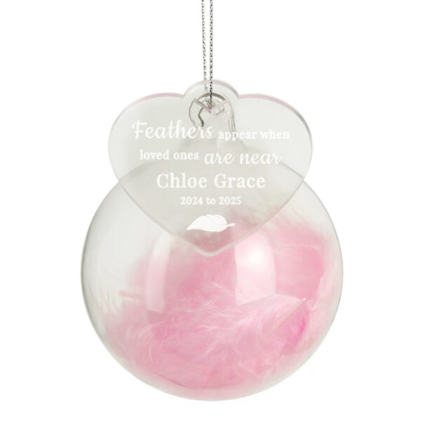 Personalised Pink Memorial Feather Bauble - Image 3