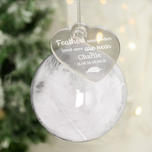 Personalised White Memorial Feather Bauble - Image 5