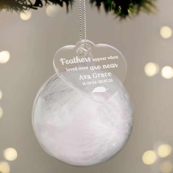 Personalised White Memorial Feather Bauble - Image 4