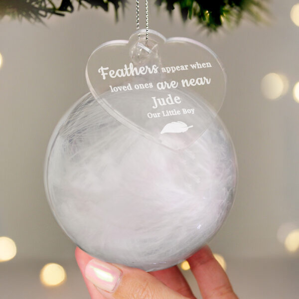 Personalised White Memorial Feather Bauble - Image 2