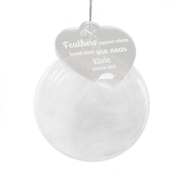Personalised White Memorial Feather Bauble - Image 3