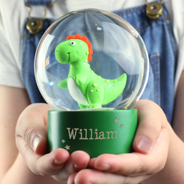 Personalised Name Only Dinosaur Glitter Snow Globe - Image 6