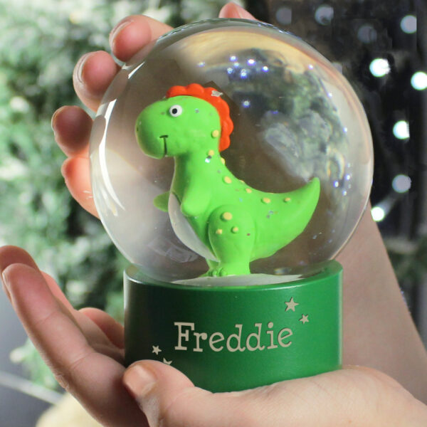 Personalised Name Only Dinosaur Glitter Snow Globe - Image 8