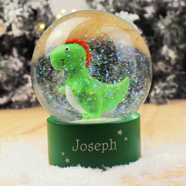 Personalised Name Only Dinosaur Glitter Snow Globe - Image 3