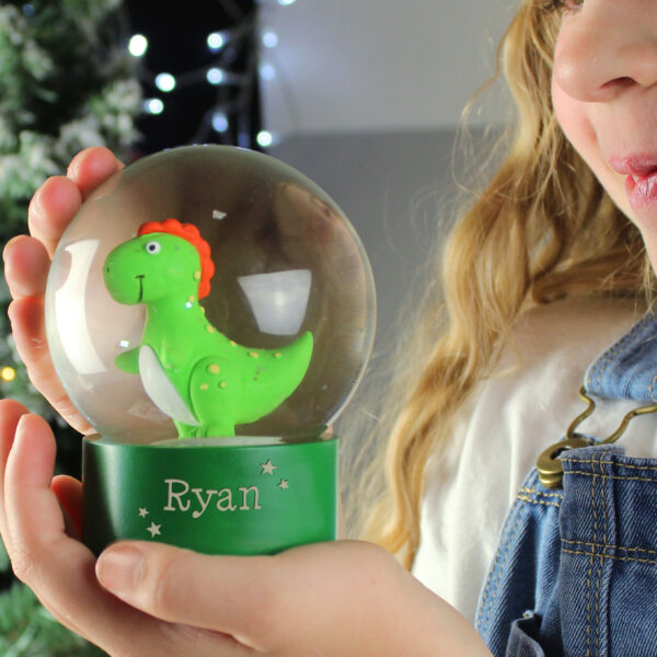 Personalised Name Only Dinosaur Glitter Snow Globe - Image 5