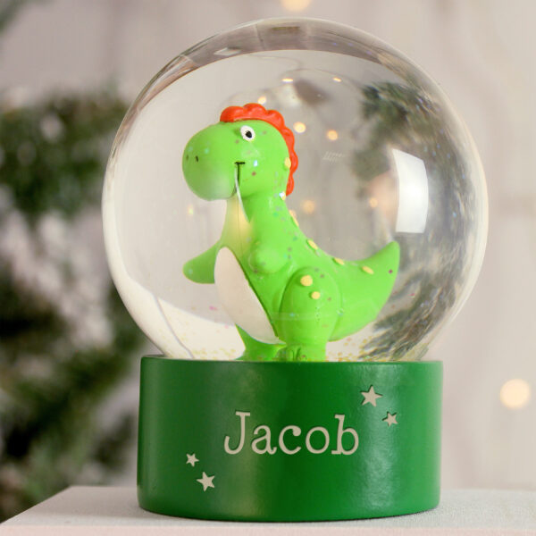 Personalised Name Only Dinosaur Glitter Snow Globe - Image 4