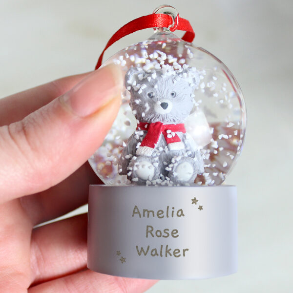 Personalised Message Teddy Bear Glitter Snow Globe Tree Decoration - Image 9
