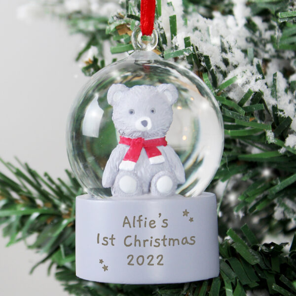 Personalised Message Teddy Bear Glitter Snow Globe Tree Decoration - Image 7