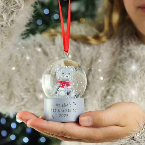 Personalised Message Teddy Bear Glitter Snow Globe Tree Decoration - Image 8