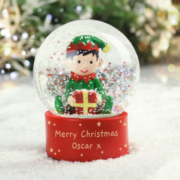 Personalised Message Elf Glitter Snow Globe - Image 5