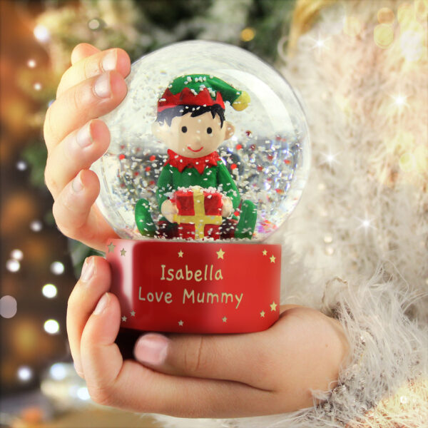 Personalised Message Elf Glitter Snow Globe - Image 7