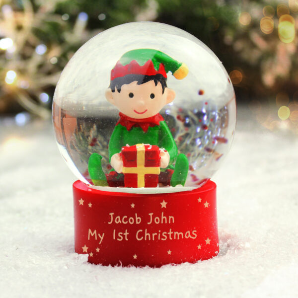 Personalised Message Elf Glitter Snow Globe - Image 2
