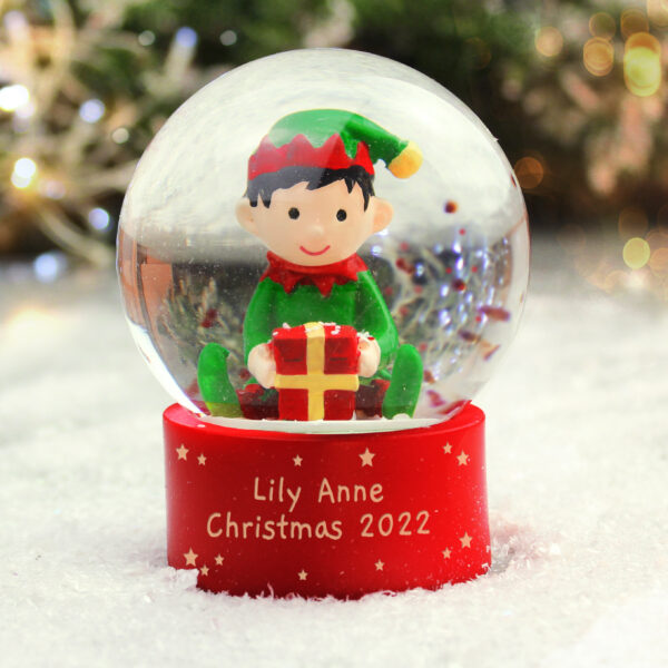 Personalised Message Elf Glitter Snow Globe - Image 3