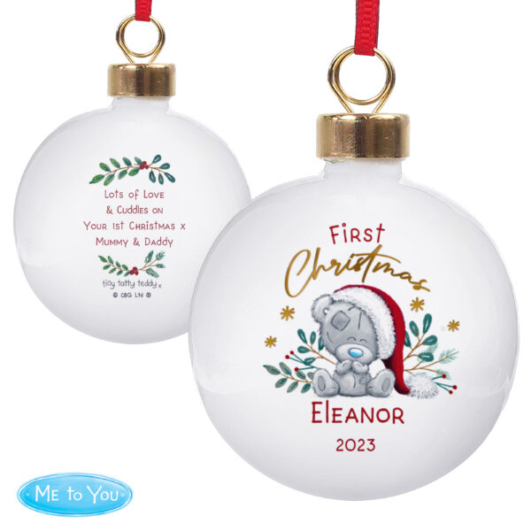 Personalised First Christmas Tiny Tatty Teddy Bauble - Image 2