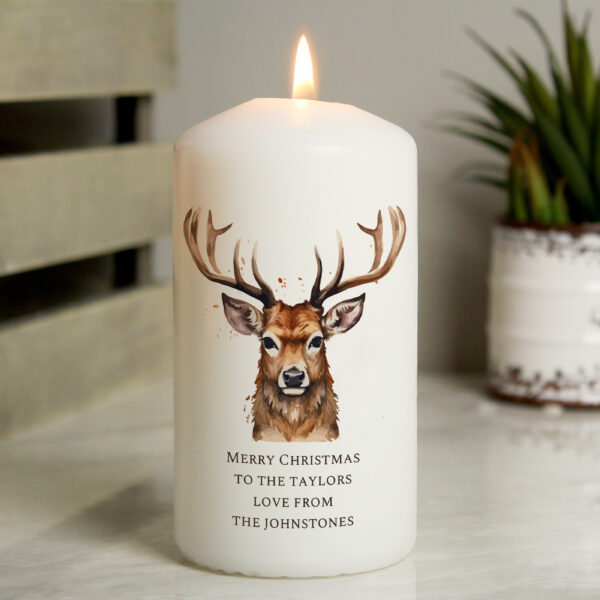 Personalised Watercolour Stag Pillar Candle - Image 2