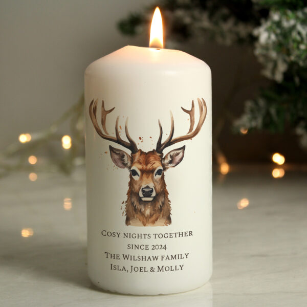 Personalised Watercolour Stag Pillar Candle - Image 6