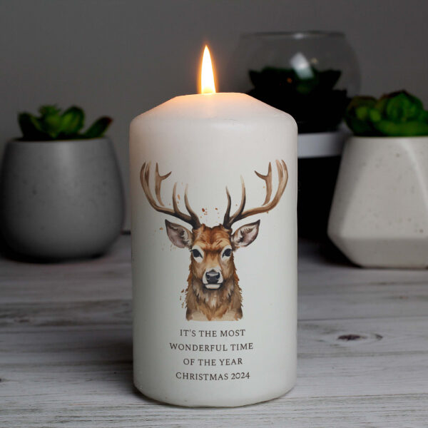 Personalised Watercolour Stag Pillar Candle - Image 3
