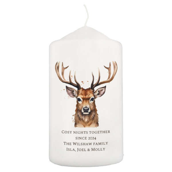 Personalised Watercolour Stag Pillar Candle - Image 4
