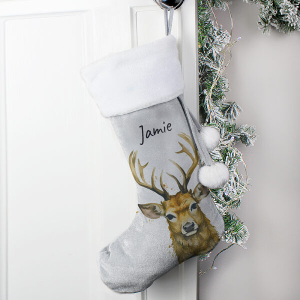 Personalised Stag Silver Grey Stocking - Image 2