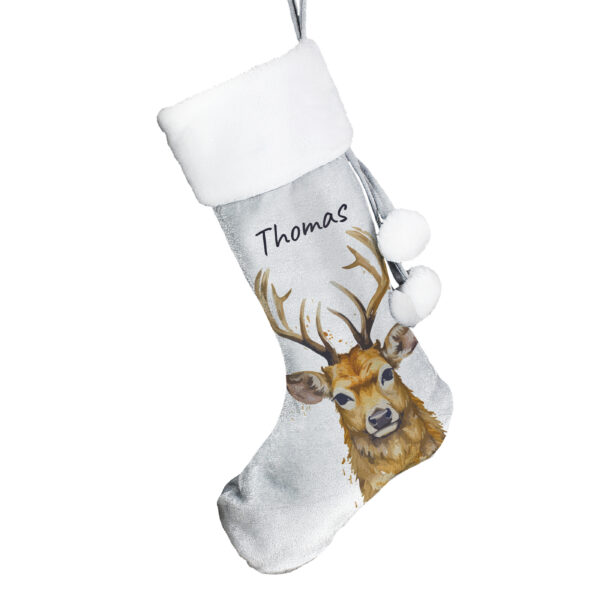 Personalised Stag Silver Grey Stocking - Image 4