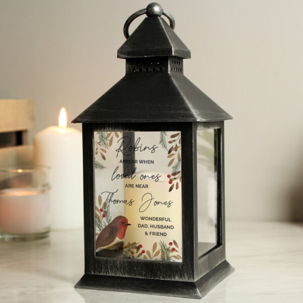 Personalised Robins Appear.. Memorial Black Lantern - Image 4